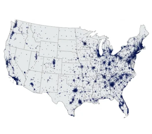 Map of the United States showing New Century Labs draw-site coverage