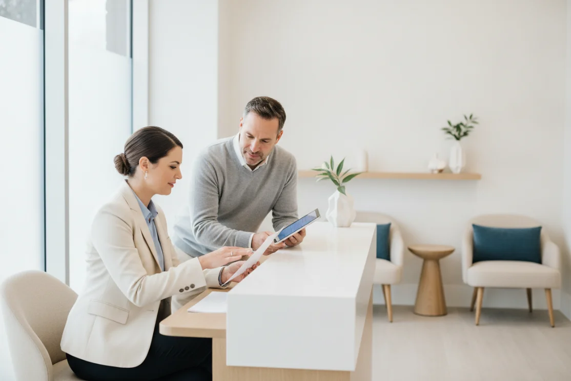 A healthcare provider with a patient